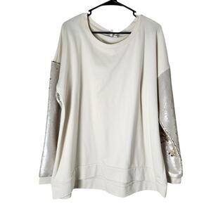 Cato Sequin Sleeve Sweatshirt Size XL‎ Cream Gold Metallic